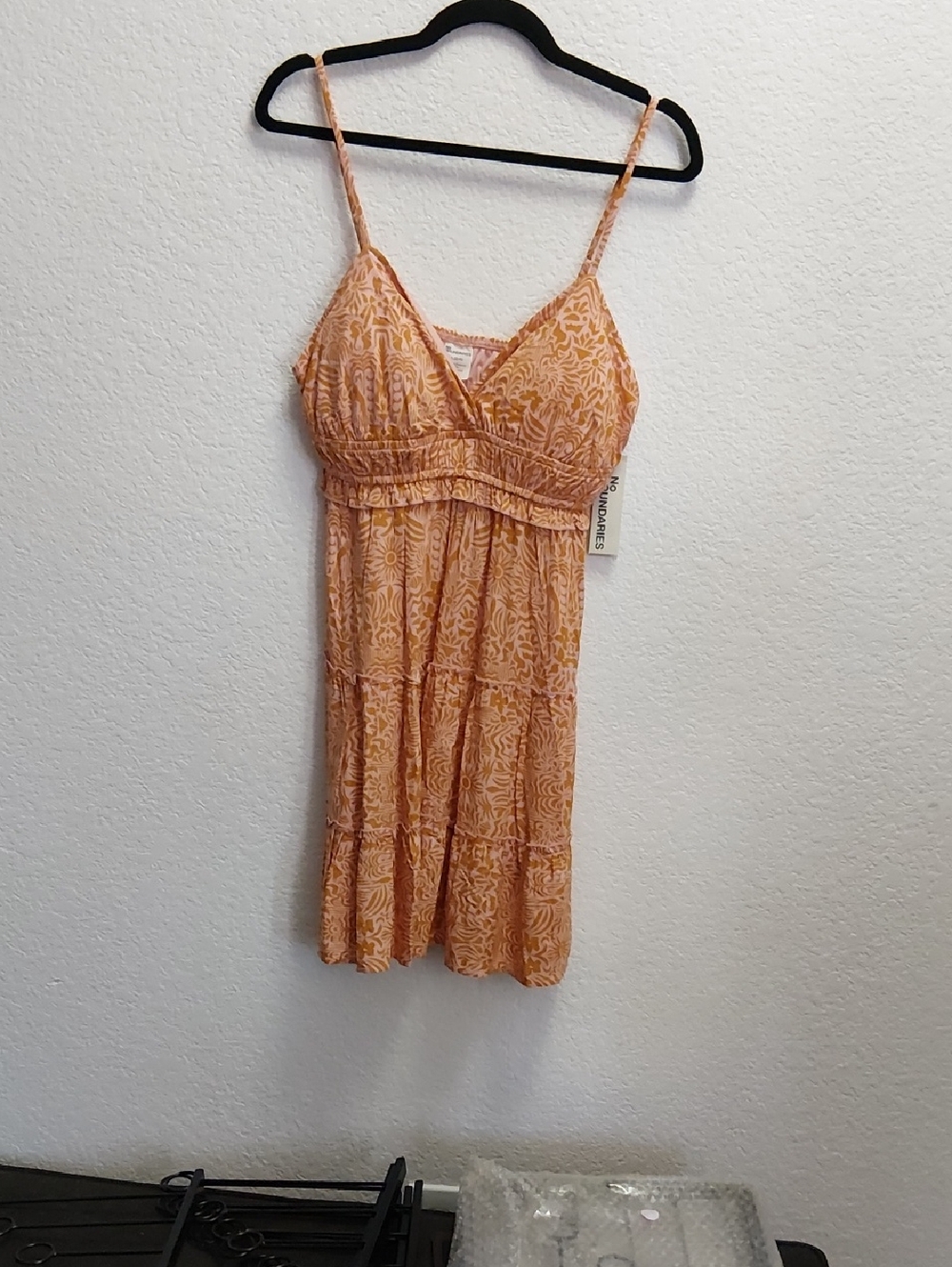 No Boundaries Peach Floral Mini Dress with Spaghetti Straps